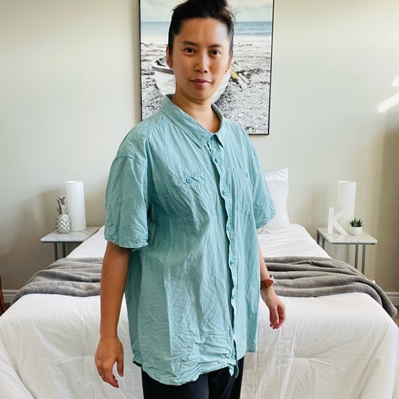 Columbia Teal Men's Short Sleeve Button Shirt (XXL) - Picture 9 of 14